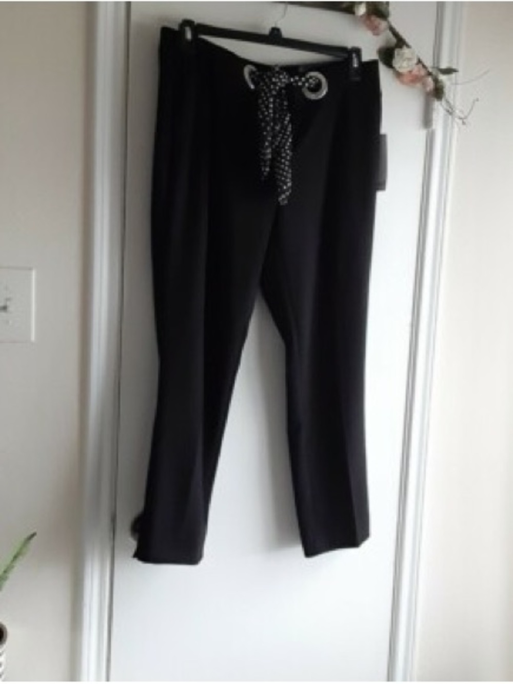 Nine West Slim Ankle Dress Pants Black Polka Dot Belt At Front